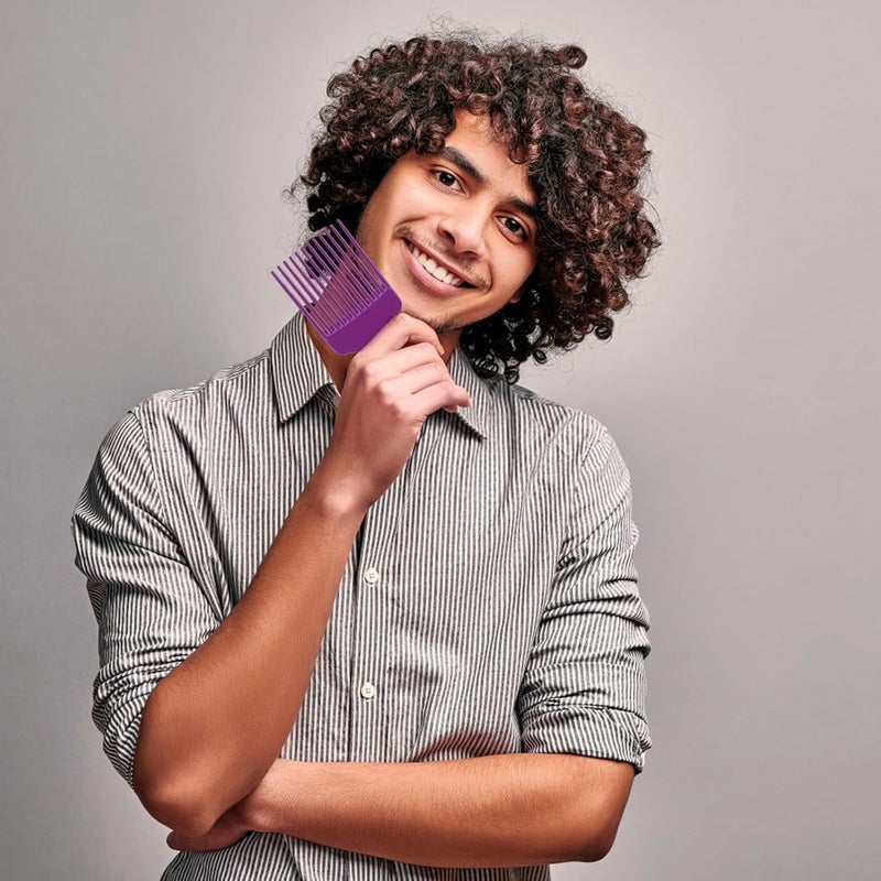 SIMPOR 2 Pcs Hair Pick Comb Wide Tooth Lift for Hair Styling Detangling Plastic Afro Comb for Women Men (Purple) - Image 5